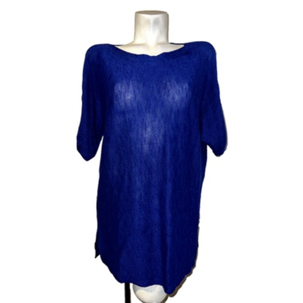 Chicos Easywear Brigitte Stitch Tunic Sweater Royal Blue Ramie Rayon XL (3) NEW